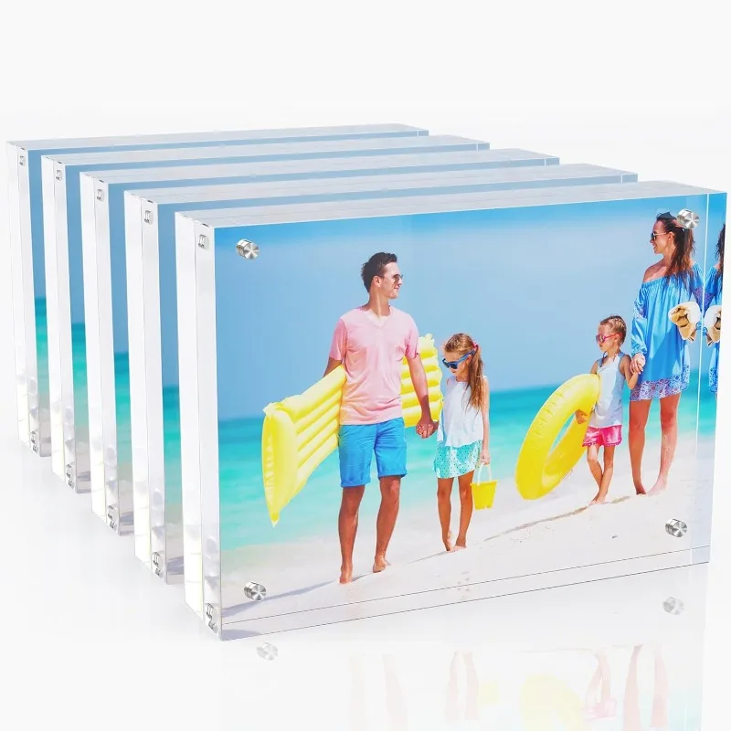 

4x6 Inches Acrylic Picture Frames 5 Pack, Double Sided Magnetic Photo Frames,Free Standing on Desk or Table Clear Picture Frames