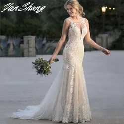 YunShang Luxury Mermaid Wedding Dress 2024 V-Neck Train Sexy Backless Bride Gown Lace Sleeveless Vestidos De Noiva Customized