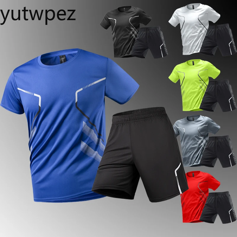 Ensemble de survêtement de sport pour homme, idéal pour le cyclisme et les activités décontractées estivales, séchage rapide, haut et short, 2 pièces, tenue de course