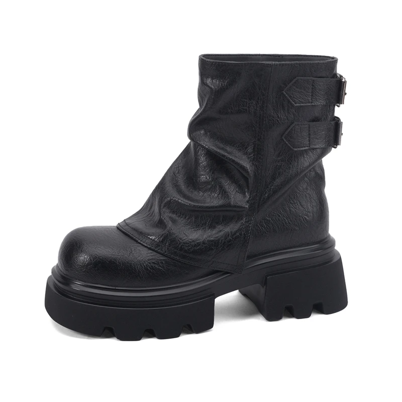 2025 New Women's Trouser Boots Thick-soled Square-toe Women Ankle Boots Large-Size Vintage Fashion Motorcycle Boots female