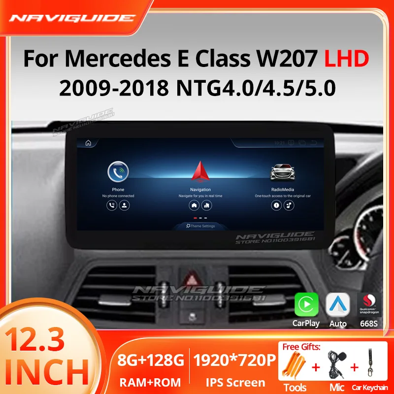 

NAVIGUIDE 12,3 дюйма Android 13 для Mercedes E Class W207 Автомобильный радиоприемник Мультимедиа WIFI GPS Google Carplay Bluetooth головное устройство Navi DSP
