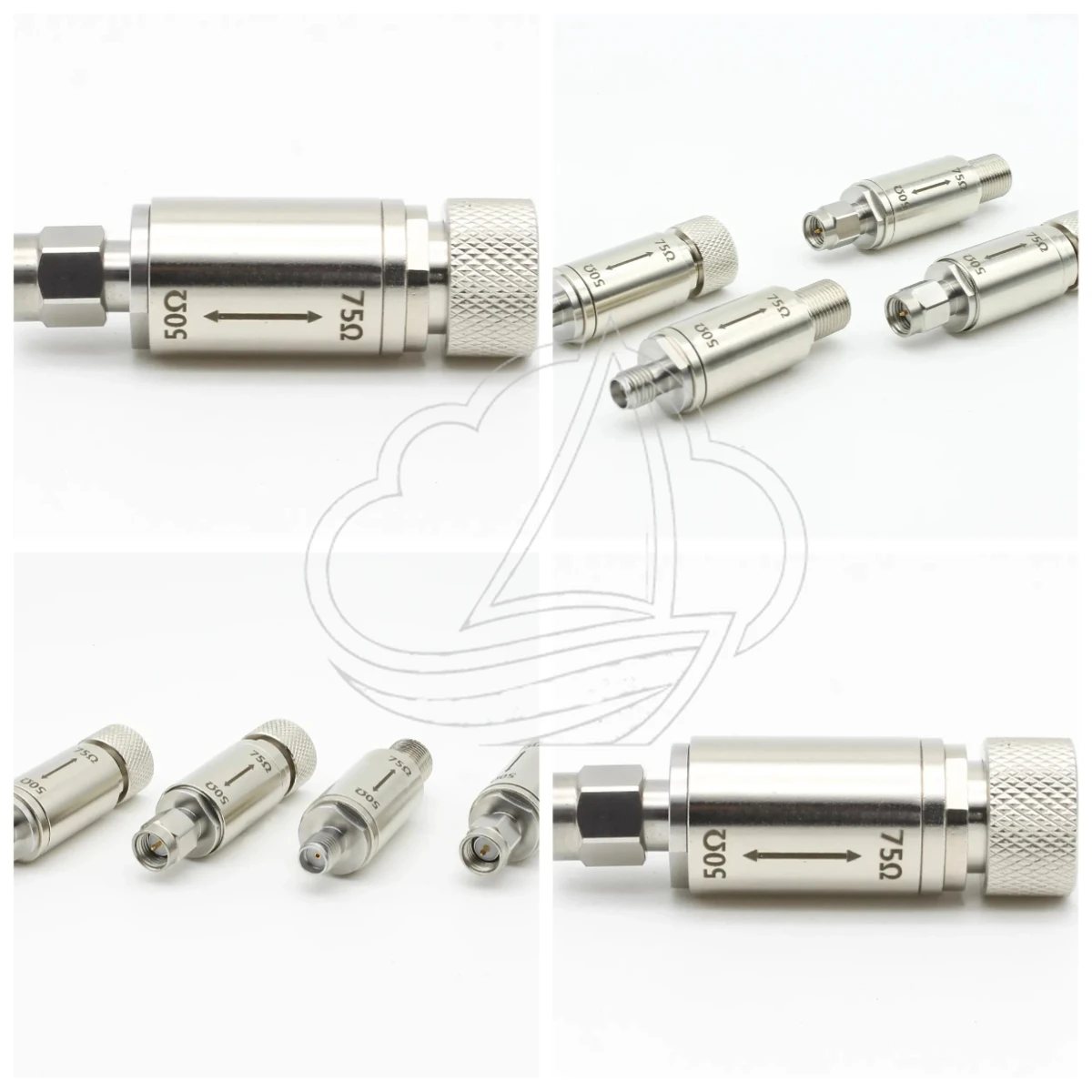 50 Ohm to 75 Ohm Impedance Converter, SAM Header to F Header Adapter