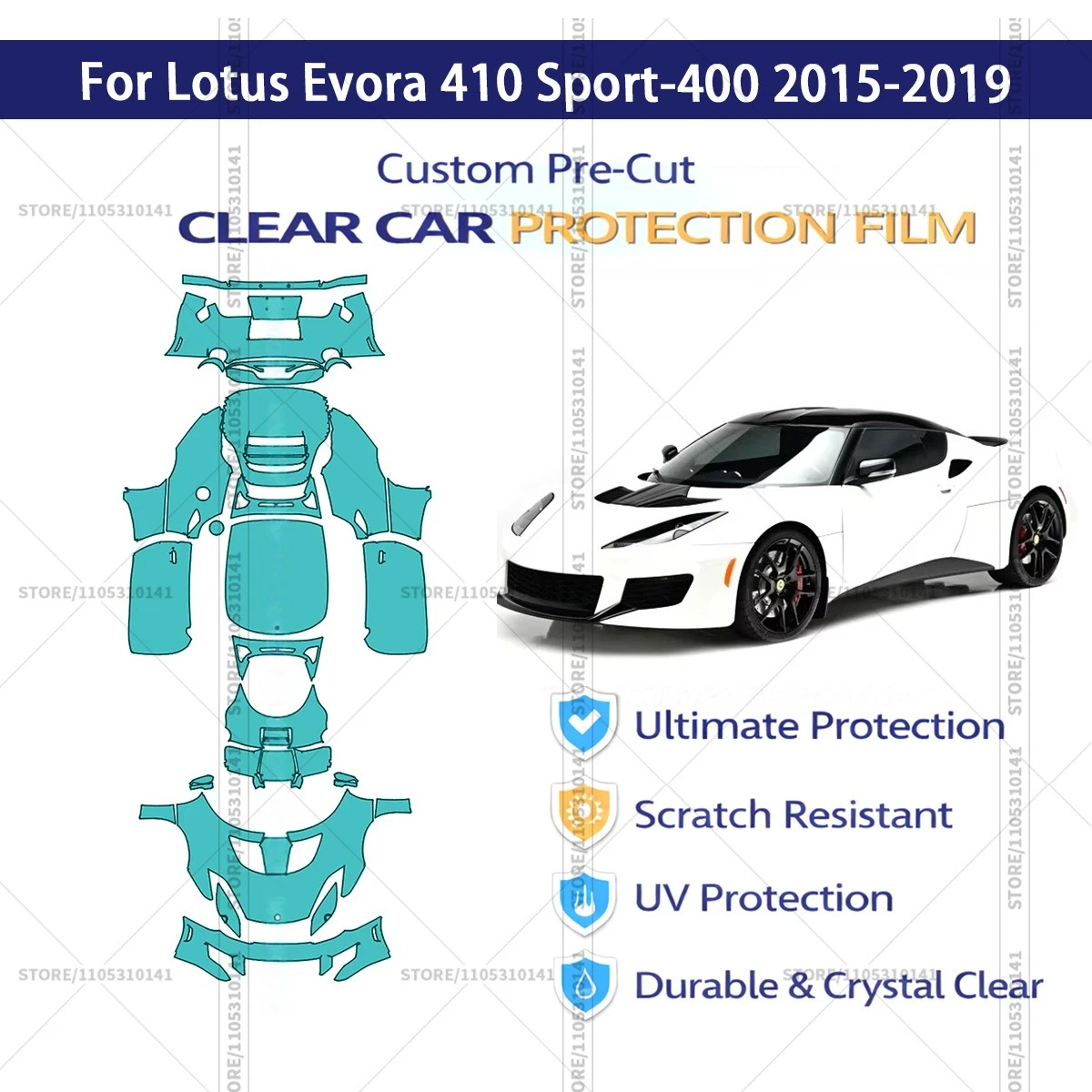 

Для Lotus Evora 410 Sport-400 2015-2019: Предварительно вырезанная прозрачная защитная пленка (PPF) для автомобиля, полный комплект для всего кузова