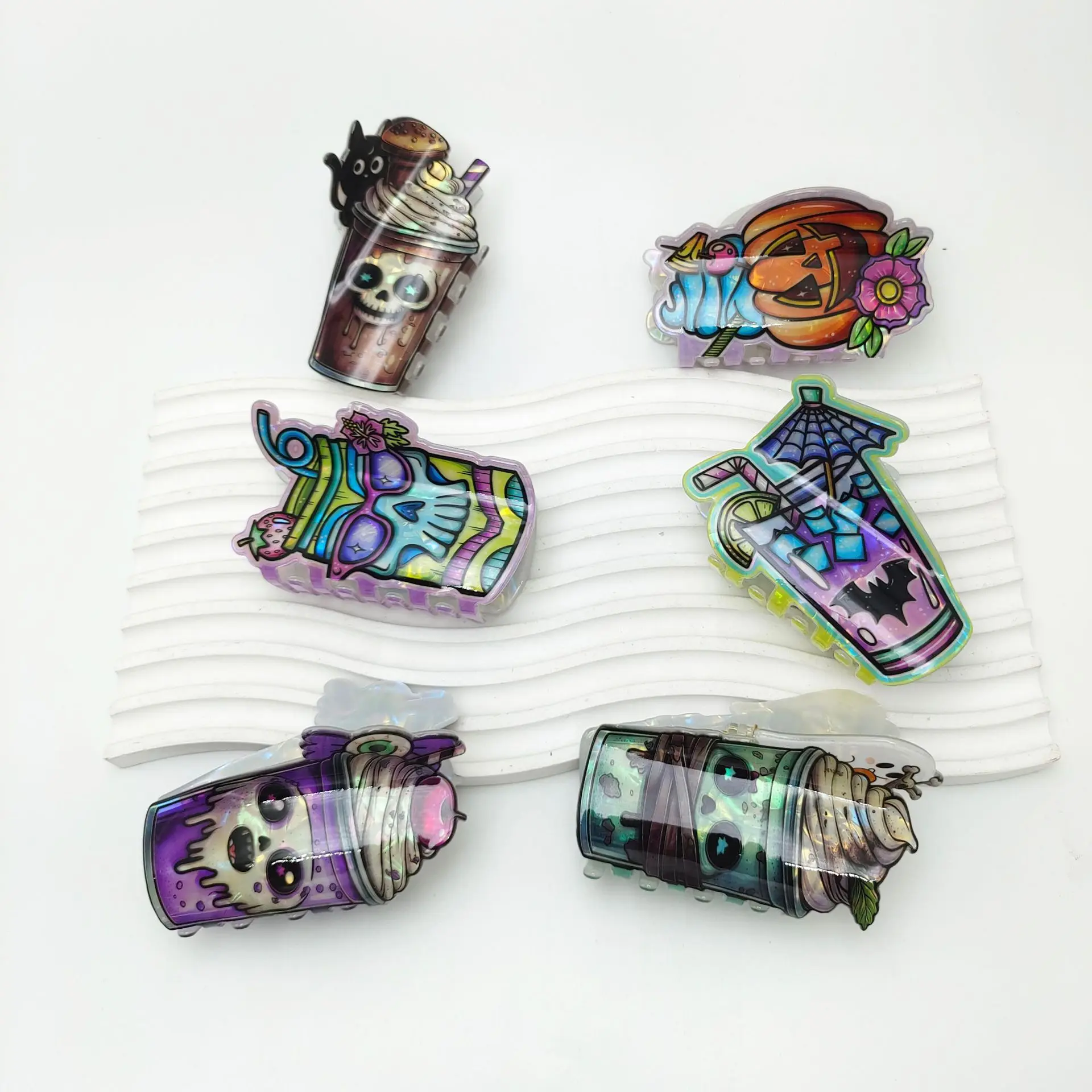 

DS NEW Creative Halloween Cold Drink Cup Hair Claw Acrylic Claw Clips Horror Series Hair Clips Hair Accessories for Women Girls