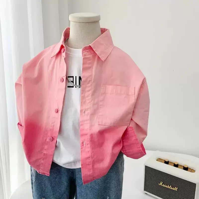Boys Long Sleeve Shirt 2026 Spring Autumn New Kids Pure Cotton Gradient Top Korean Style Children Clothing