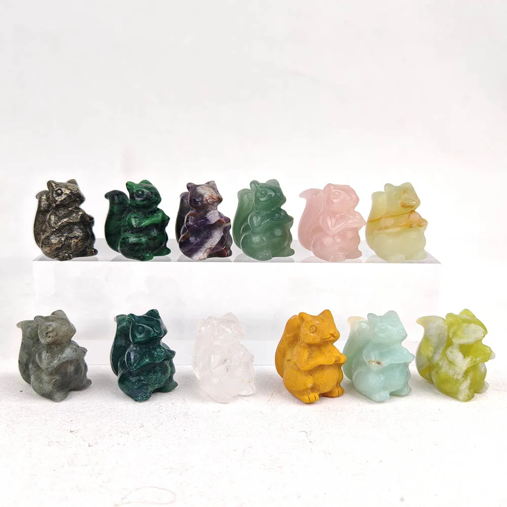 كريستال تمثال الكريستال الطبيعي لطيف السنجاب تمثال منحوتة باليد مصقول الحيوان ديكور عارية حجر الحيوان تمثال كريستال هدية