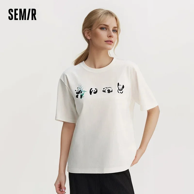 Semir Co-Branded Short Sleeve T-Shirt Women'S Antibacterial Loose Summer 2024 New Panda Tops Country Tide