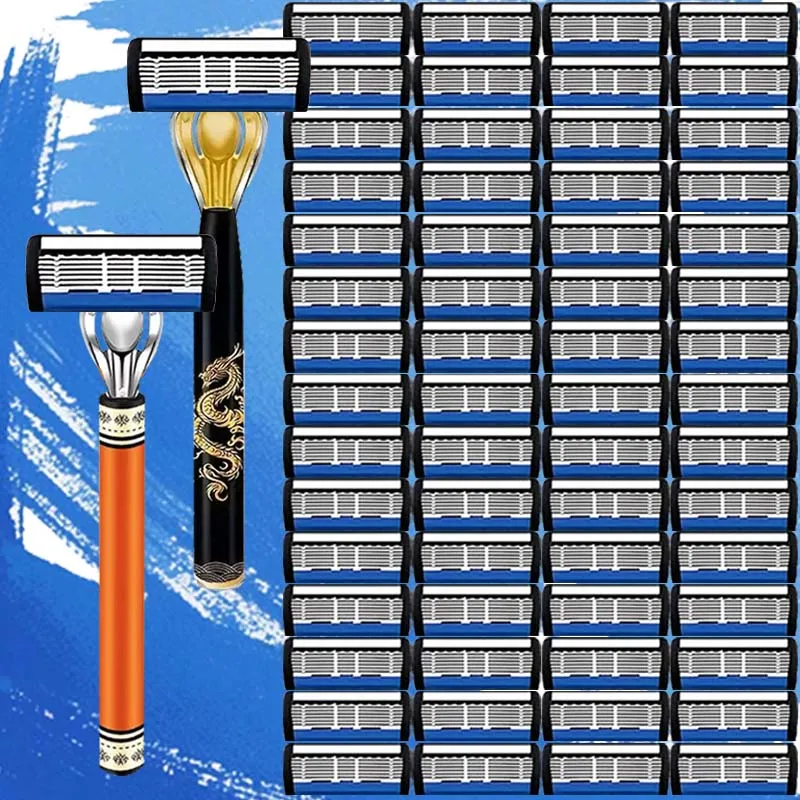 Китайская мужская бритва с двумя противоскользящими ручками и 24 острыми лезвиями, экономичная и практичная, обязательная для мужчин.