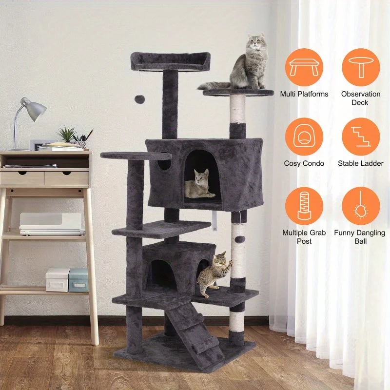 

55" STURDY Cat Tree Tower Activity Center Large Playing House Condo For Rest