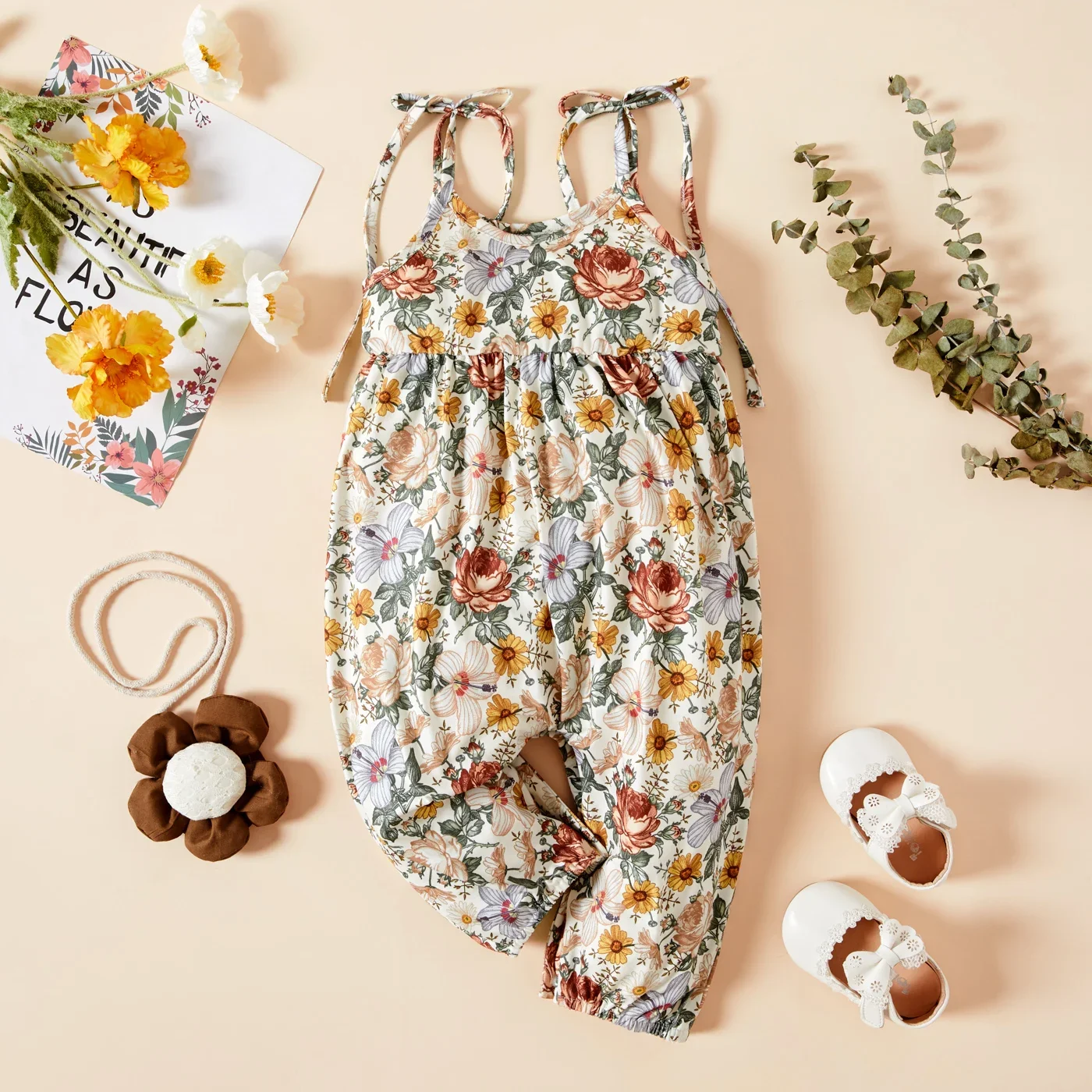 PatPat Baby Girl 95% Cotton Sleeveless Spaghetti Strap Floral Print Jumpsuit Soft and Comfortable  Perfect for Outings