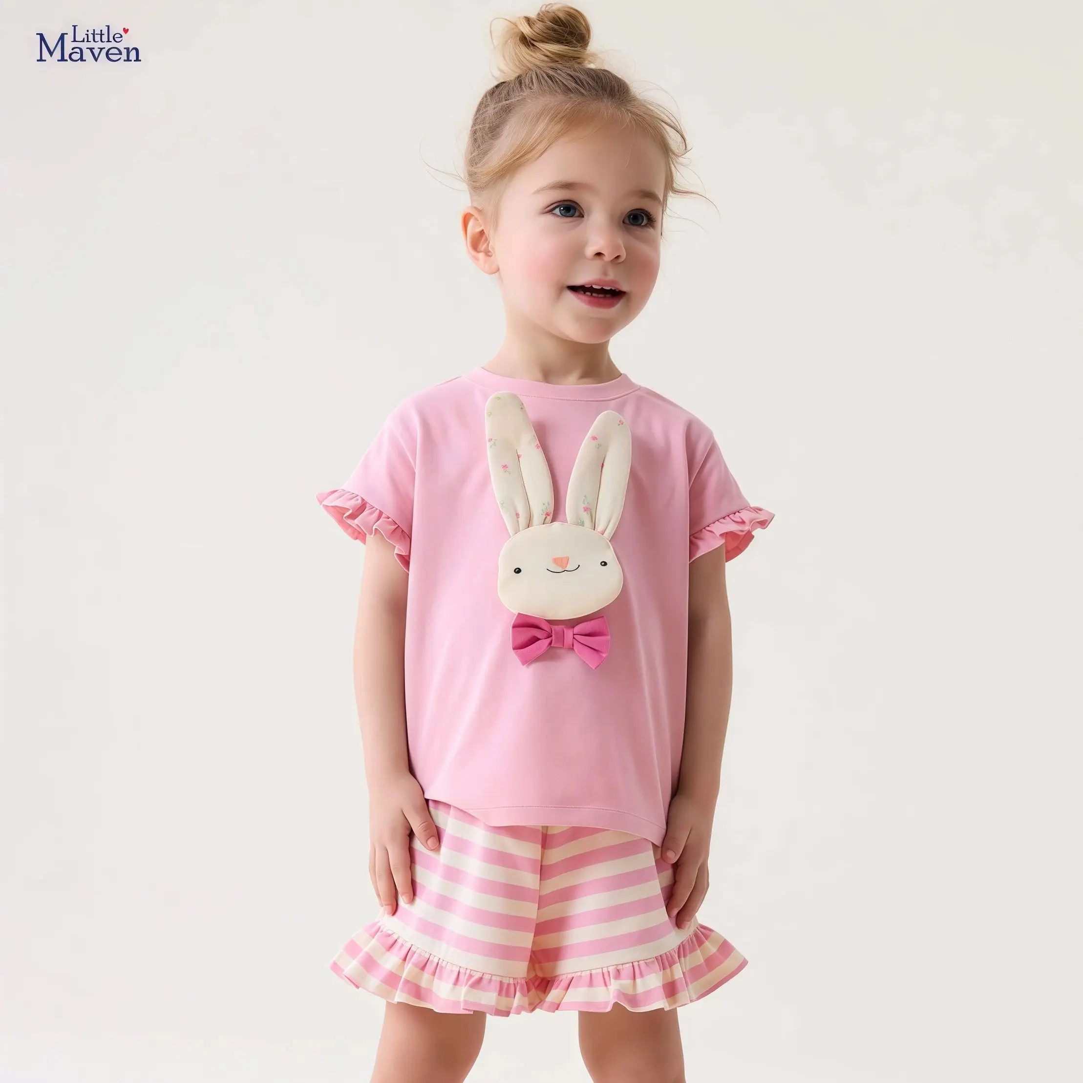 

Fashion Rabbit Children Girls Clothes Set Summer Bunny T-Shirt With Striped Shorts Casual Homewear Pajamas Easter Kids Clothing
