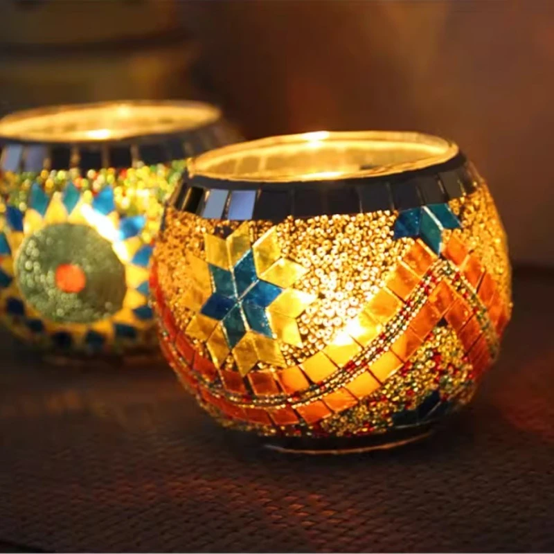 Mosaic Glass Candle Holder European Retro Ornament Gift Bar Candle Cup Home Accessories Candle