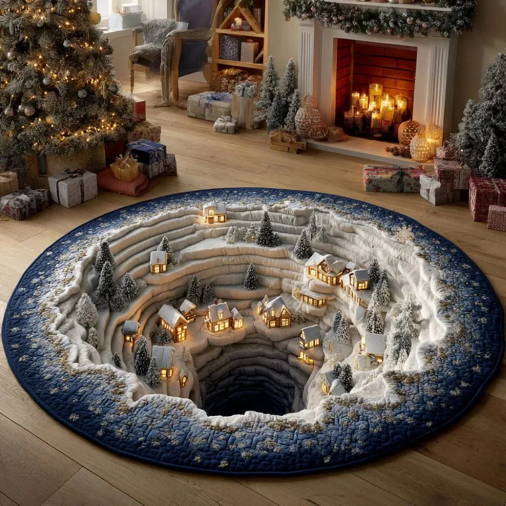 Christmas Round Printed Plush Carpet Nonslip Indoor Outdoor Festival Entrance Floor Mat Excellent Gift Choice Multiple Sizes