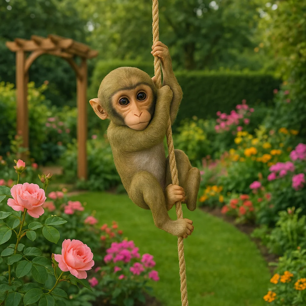 Cute Garden Climbing Monkey Figurine Handmade Resin Crafts Monkey Hanging Ornament Weatherproof Animal Statue Home Decor