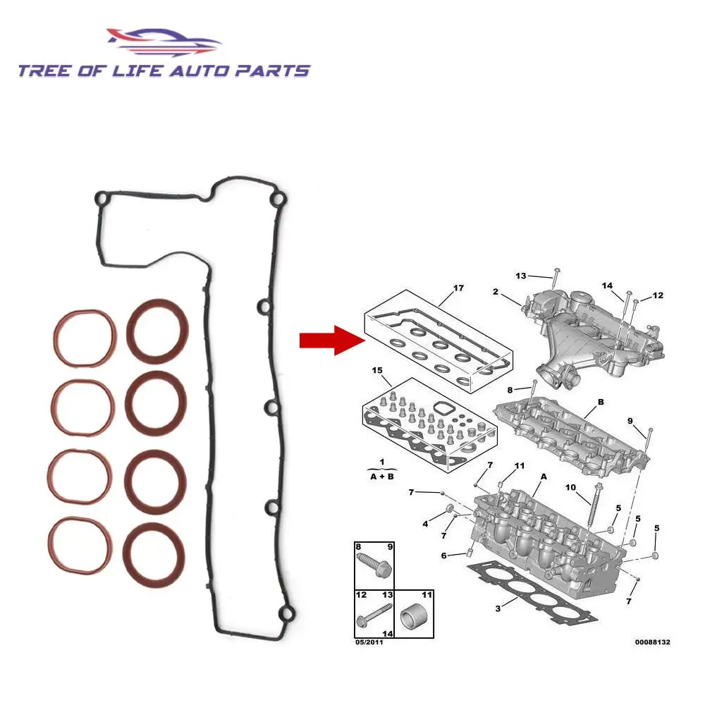 1/5/10 Rocker Cover Box Gasket Set For Ford Peugeot Volvo Citroen Fiat Lancia 2.0 D DCi HDi Diesel 0348.S3 1365586 9654983280