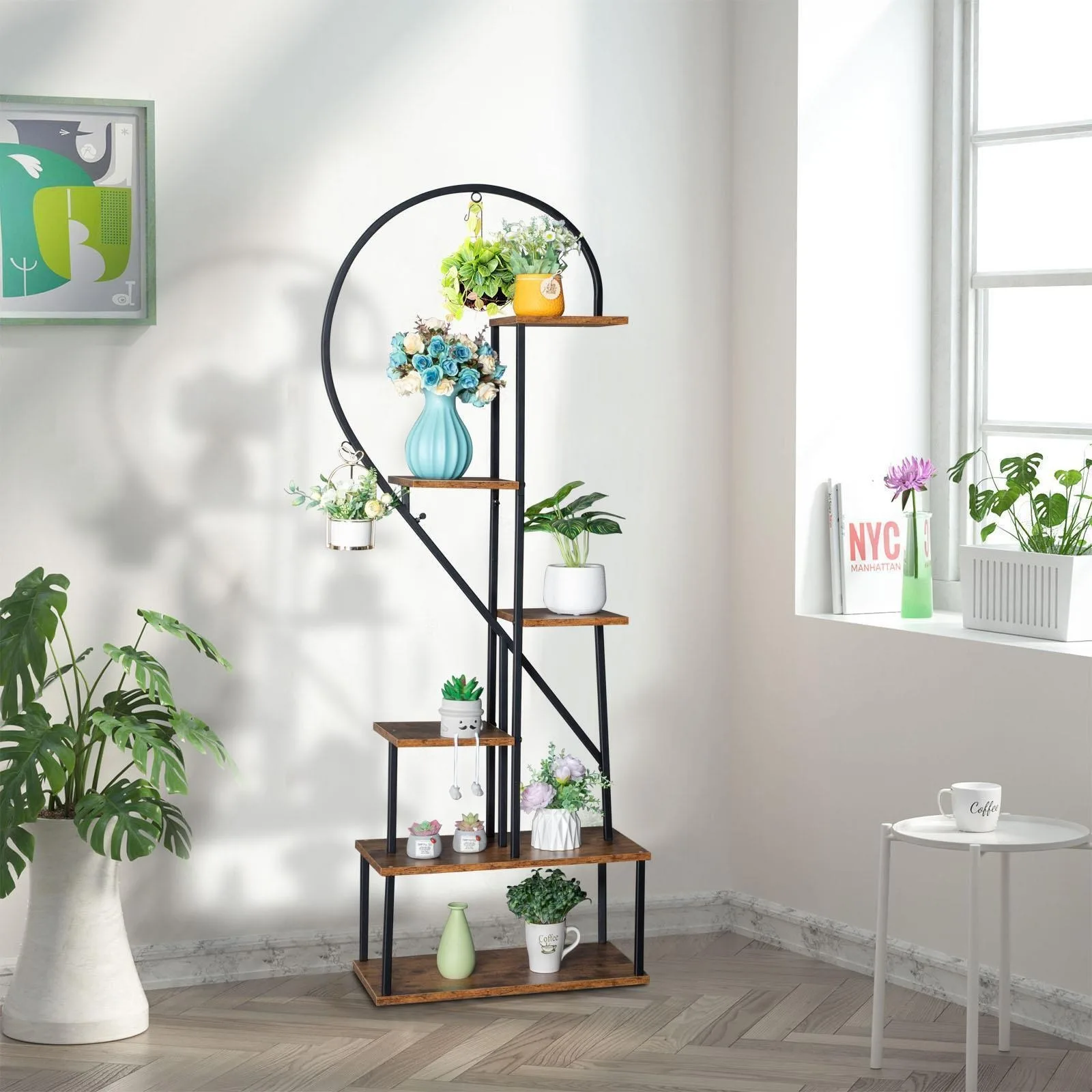 US 6-Story Semi Heart-Shaped Plant Support, Suitable for Balcony, Courtyard and Garden, Shelf Ladder