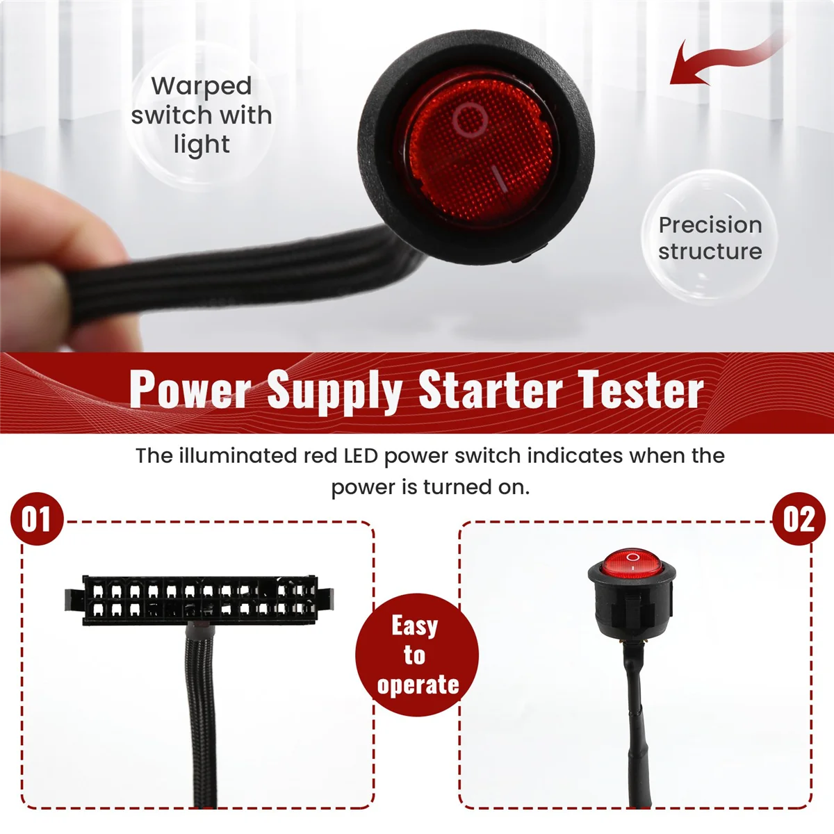 A67I 24-Pin Female ATX PSU PC Power Supply Starter Tester Start Up Jumper Ridge Cable with ON/OFF Switch,50cm