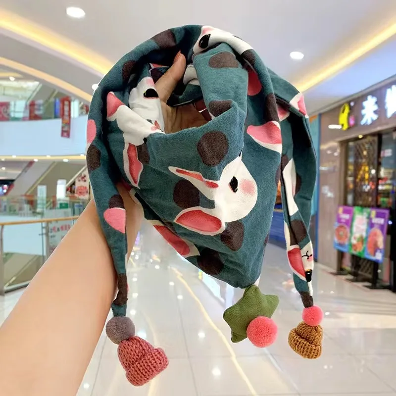 2025 Baby Girls Triangle Scarf Spring Winter Boys Shawl Children Warm Windproof Neckerchief Cute Pompom Kids Scarves