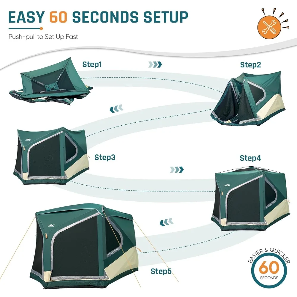 Easy 60 Second Setup Family Tents for Camping, Pop Up Camping Tent, Large Waterproof Tents for Outdoor Camping,Spacious Interior