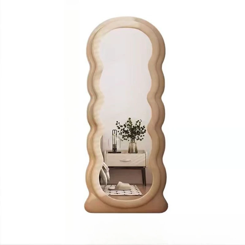 

Wave full-length mirror household bedroom wall-mounted fitting mirror living room bedroom cream wind full-length