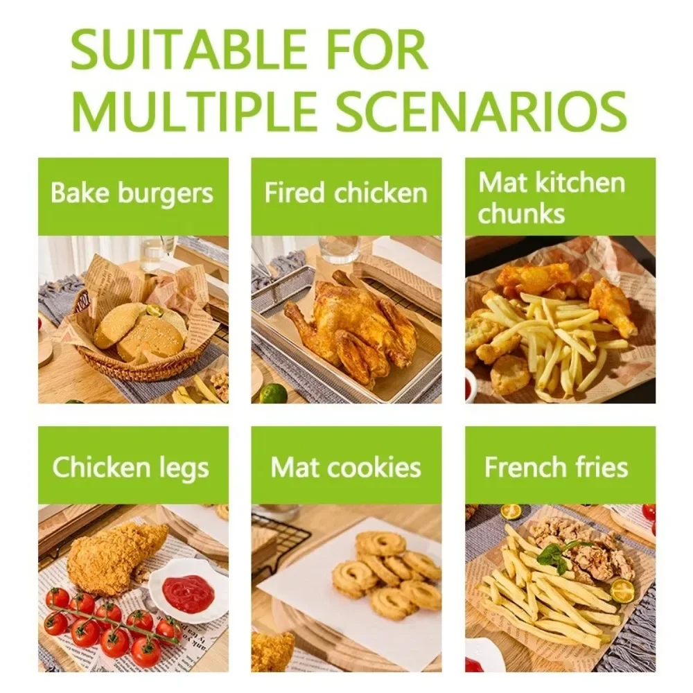 50 قطعة ورق مقاوم للزيت ورق تغليف الطعام الخبز ساندويتش برغر البطاطس المقلية الغذاء التفاف أطباق الورق حصيرة الملحقات