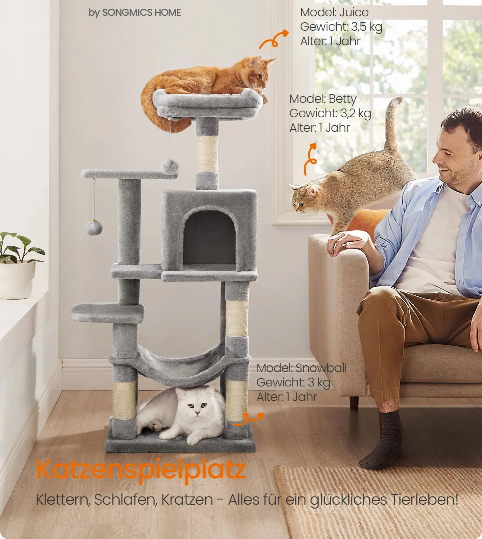 FEANDREA Kratzbaum, 112 cm hoher Katzenbaum, Katzenkratzbaum