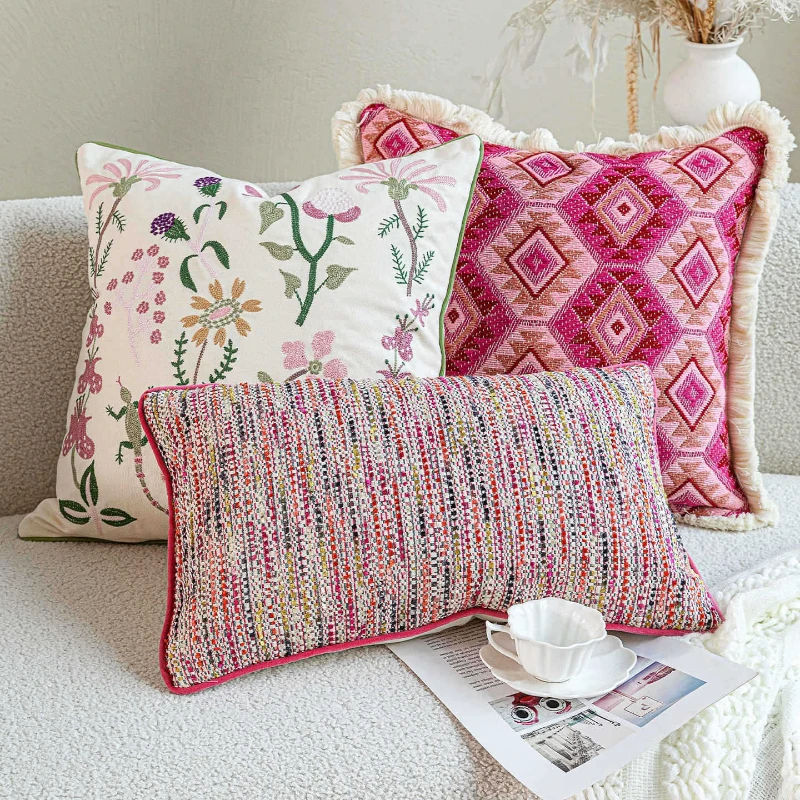 30X50/45X45CM Pink Throw Pillow Cover French Light Luxury Stamping Waist Cushion Cover Decor Home Decorative Pillowcase