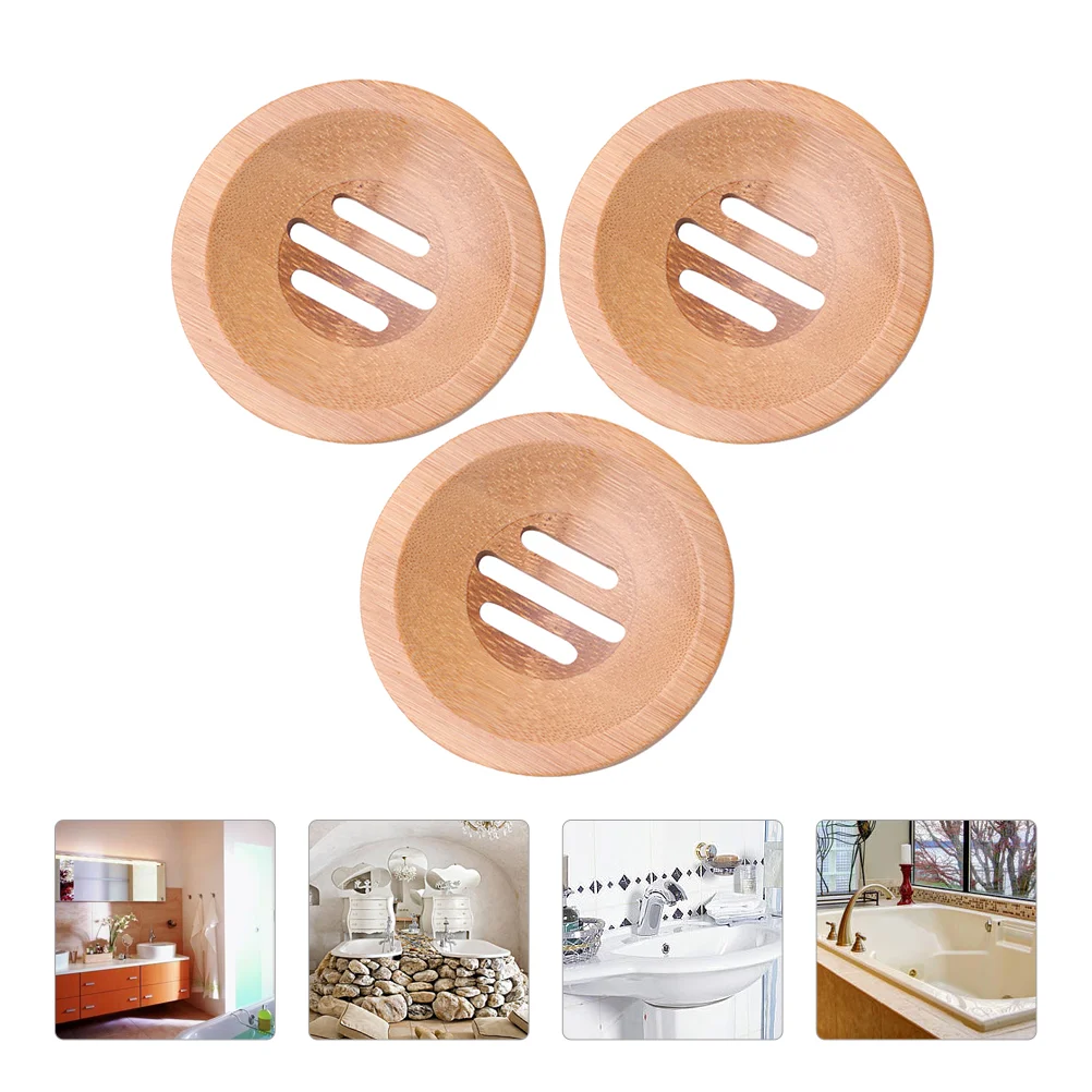 3 Pcs Bamboo Soap Tray Case Handmade Drying Tool Holder Round Bathroom Dish Container Hallow