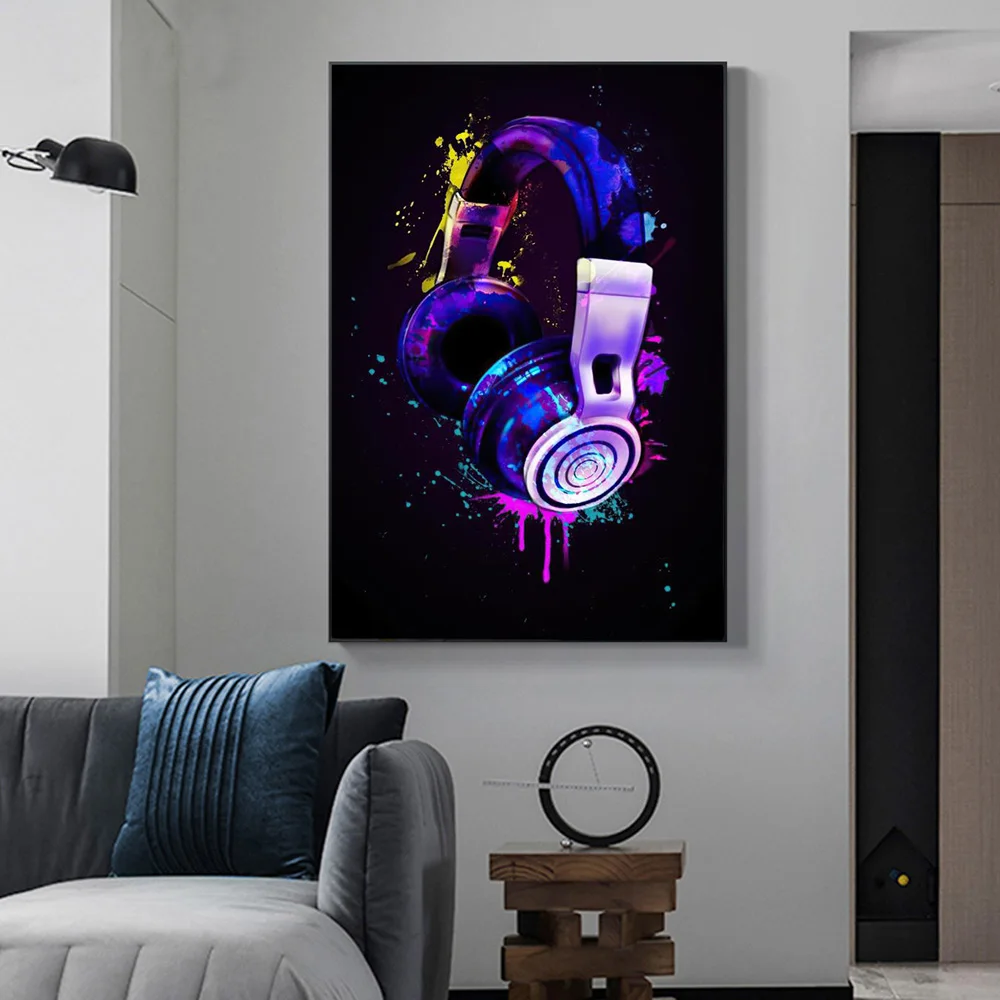 Colorful Wall Art Headphones Poster Graffiti Cool Guitar Home Decor Canvas Painting Print Living Room Bedroom Mural Gift Picture