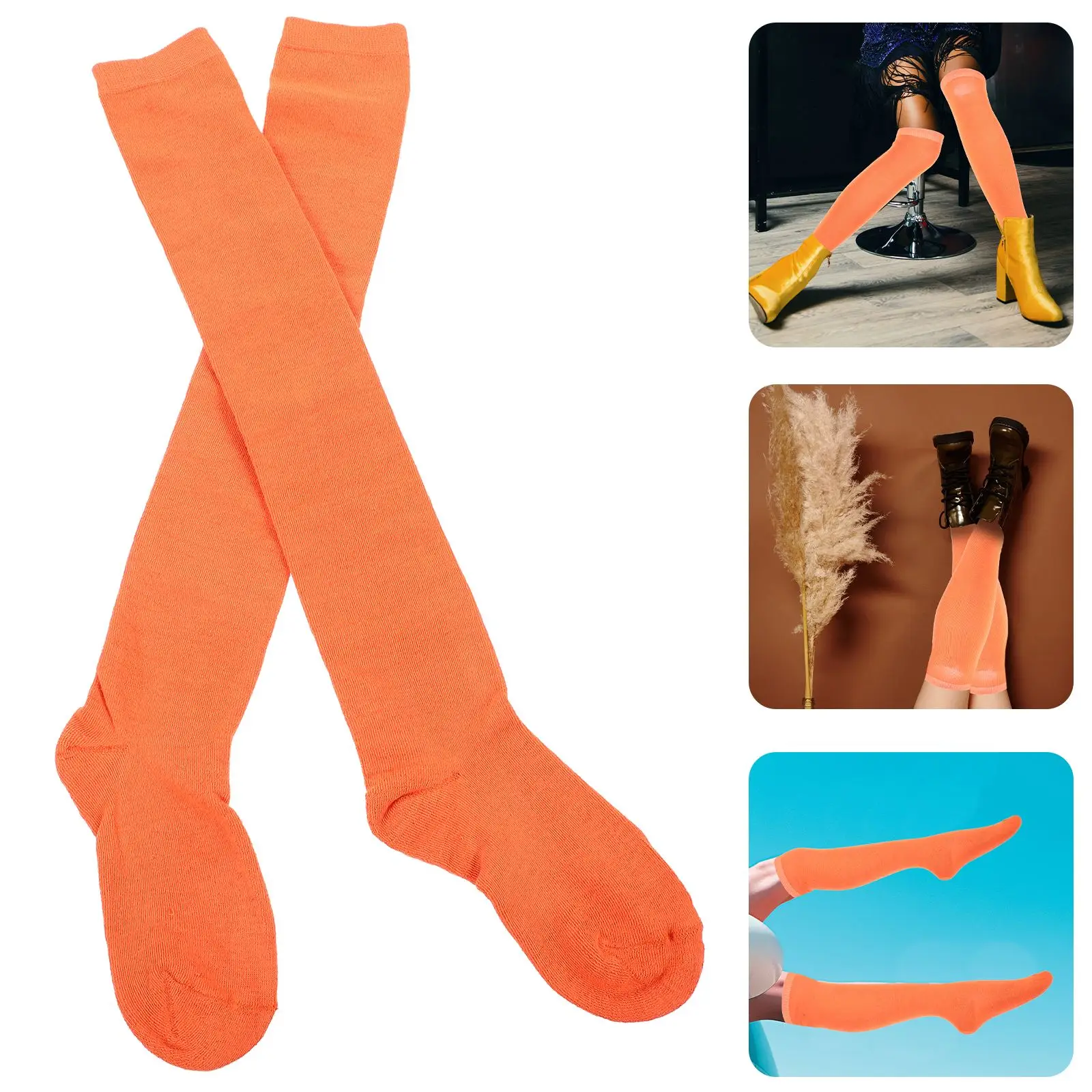 

1 Pair Over Knee Socks Thigh High Socks Vibrant Orange Long Warm Solid Color Knee High Stocking For Ladies Girls