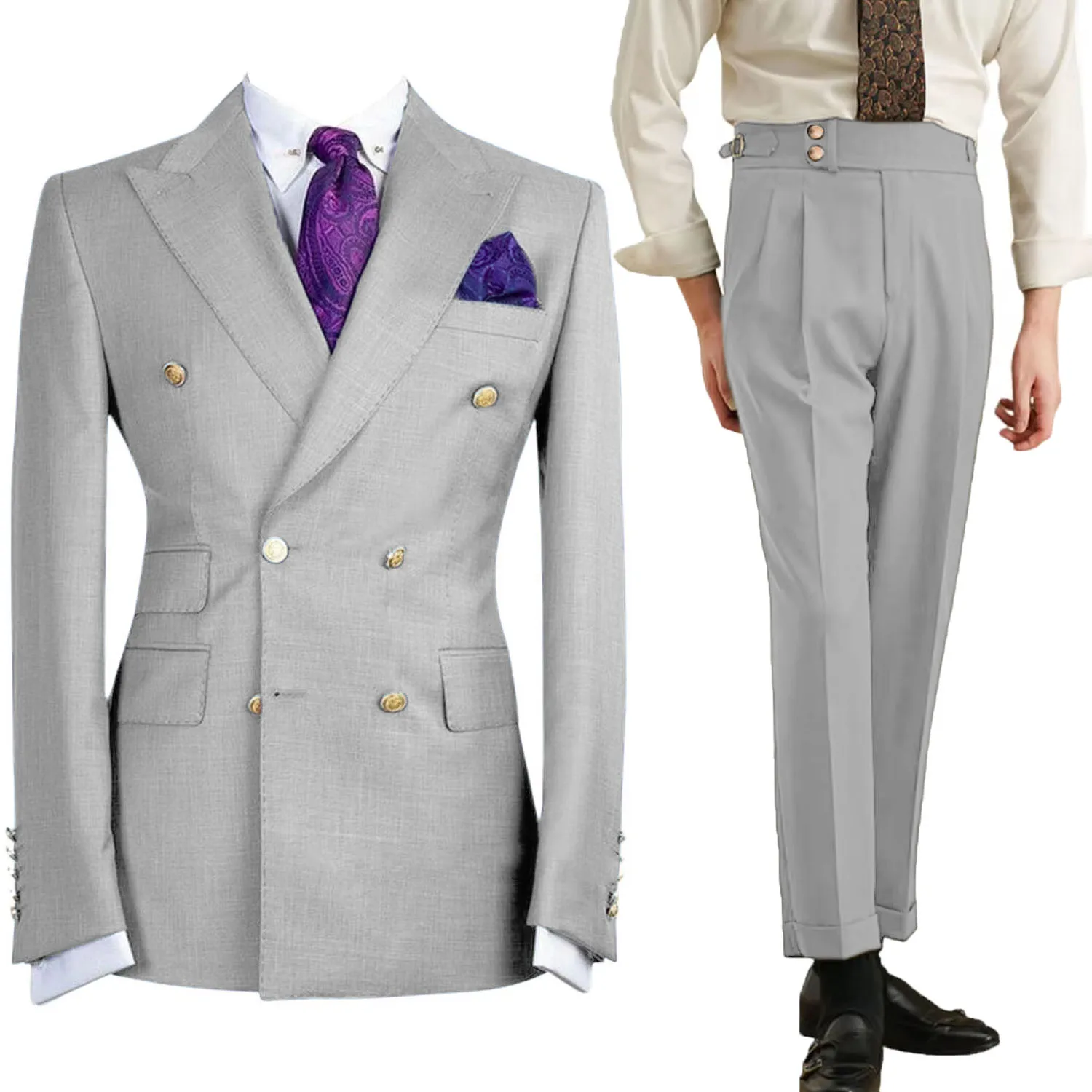 Terno masculino personalizado luz roxo blazer duplo breasted jantar jaqueta elegante fumar fino ajuste terno casaco para casamento/negócios