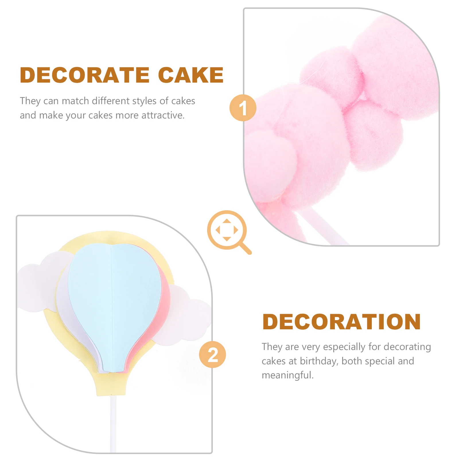 

6pcs Cloud Hot Air Balloon Cake Decorations Bright Color Dessert Toppers Bridal Shower Birthday Party Supplies Cupcake nament