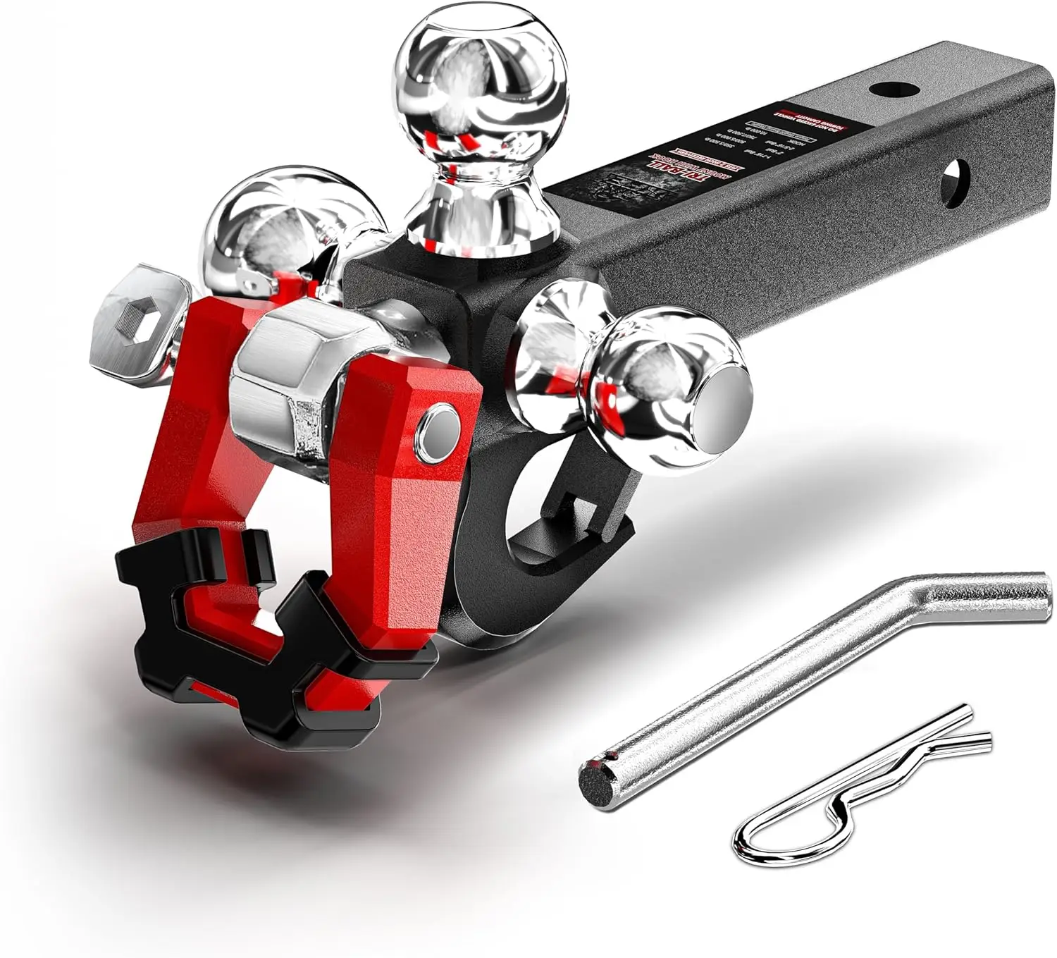 

Трехшаровое крепление для сцепного устройства прицепа с крючком и вращающейся буксирной скобой, подходит для 2-дюймового приемника сцепного устройства с хромированными шарами 1-7/8", 2 дюйма и 2–5/16 дюйма