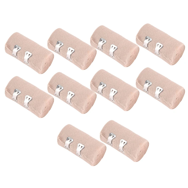 10Pcs Elastic Bandage Wrap Roll 7.5Cmx4.5M Compression Wrap With Additional Metal Clips For Ankle Support First Aid Kits