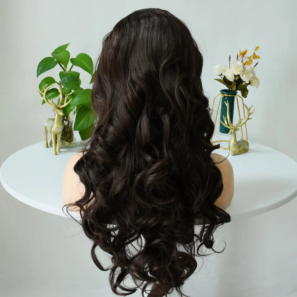 Dark Brown Wig Body Wave 13x4 Hd Transparent Lace Front Wigs Synthetic Wig 30 40 Inch Body Wave Lace Frontal Wig For Women