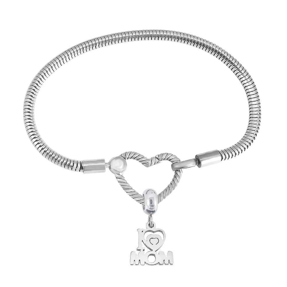 Trendy Stainless Steel Love Heart Sliding Pulsera Bracelet Multi Snake Chain Sparkling Disc Mouse Heart Clasp Bangle