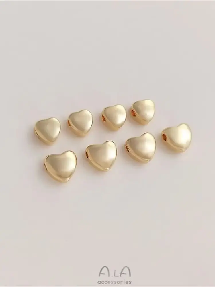 

14K bag gold color double curved face peach heart bead heart scattered beads handmade DIY bracelet earrings jewelry with beads