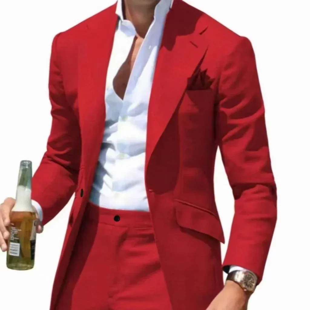 Men\'s Suits Casual Coat Summer Beach 2 Piece Blazer and Pant Set Notched Lapel Slim Fit Tuxedo Set Wedding Dress Business Party