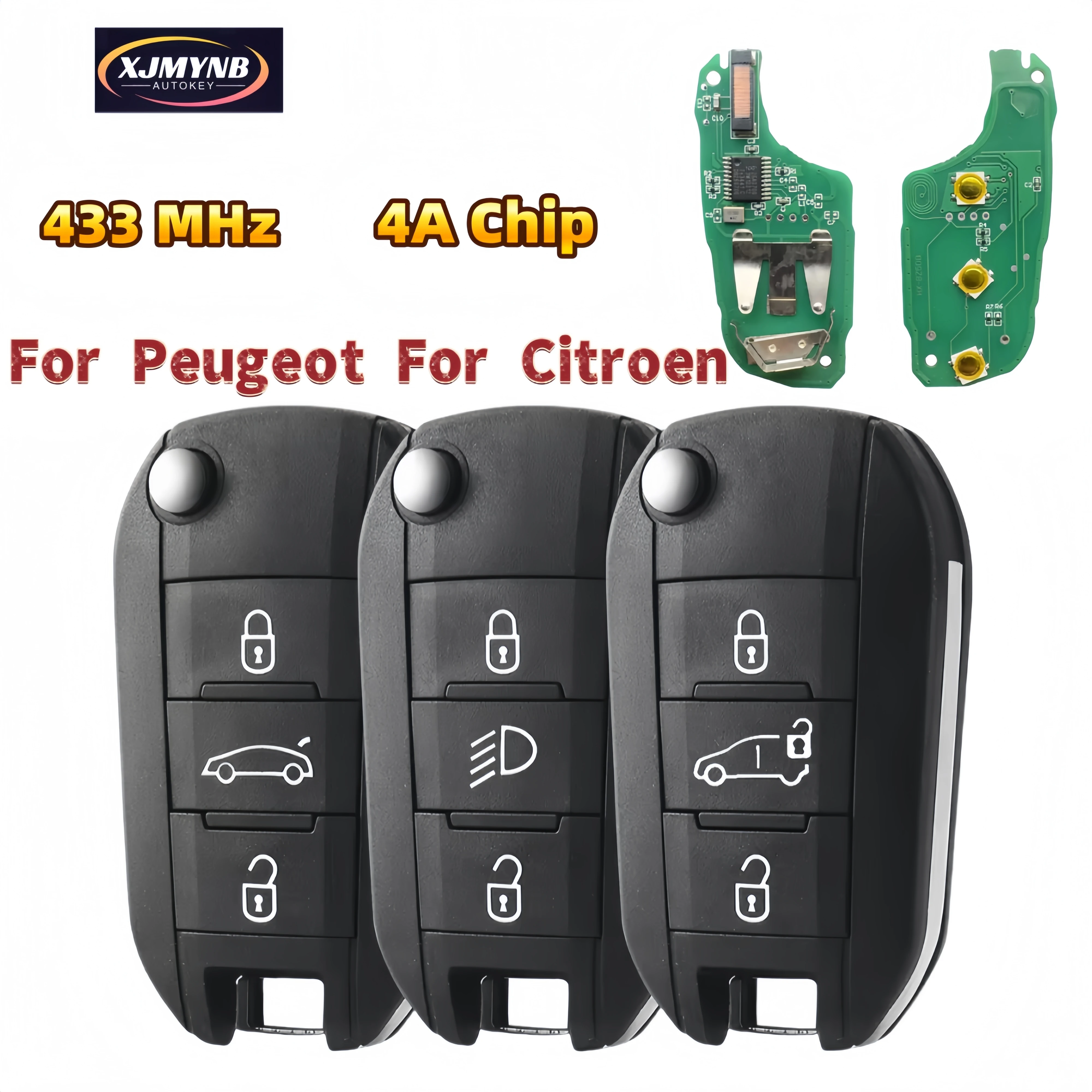 XJMYNB 4A Chip Flip Remote Folding Car Key 3 BTN For Peugeot 308 4008 For Citroen Aircross C3 C4 C5 C6 433 MHz HU83 VA2 Blade