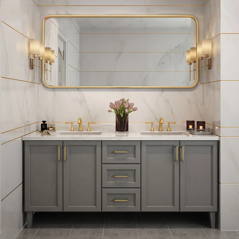 

Шкаф для ванной комнаты с двойной раковиной и туалетный столик для ванной комнаты с твердой поверхностью и раковиной