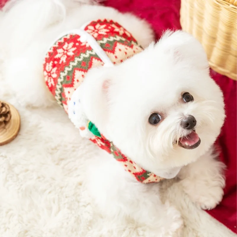 Winter Warm Pet Dog Coat Christmas Dog Clothes Cute Bear Snow Print Costume Chihuahua Happy New Year Puppy Vest Cardigan for Dog