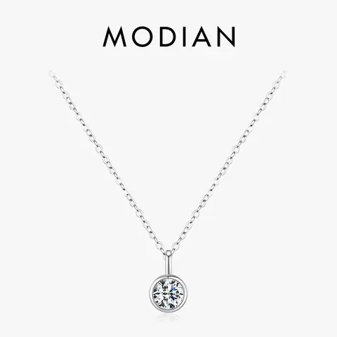 MODIAN 1 캐럿 D 컬러 라운드 베젤 설정 Moissanite 펜던트 목걸이 925 실버 랩 다이아몬드 여성 쥬얼리 인증서 상자