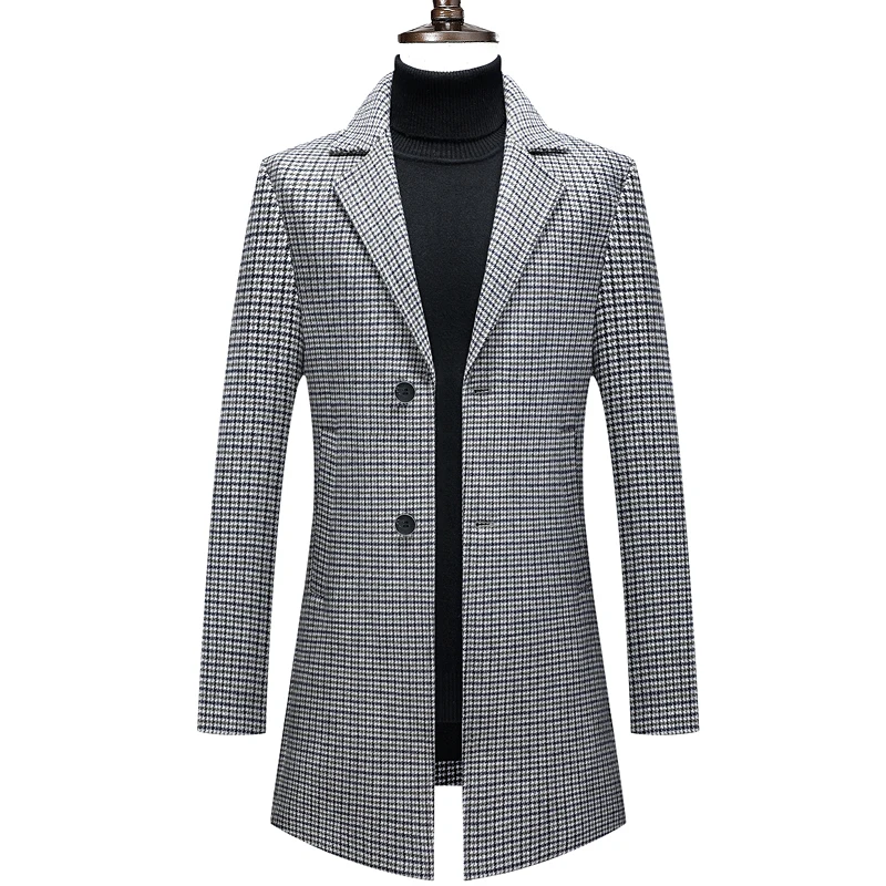 High-quality men's classic, fashionable, cool, casual and trendy business fine coat, warm checked wool overcoat coat