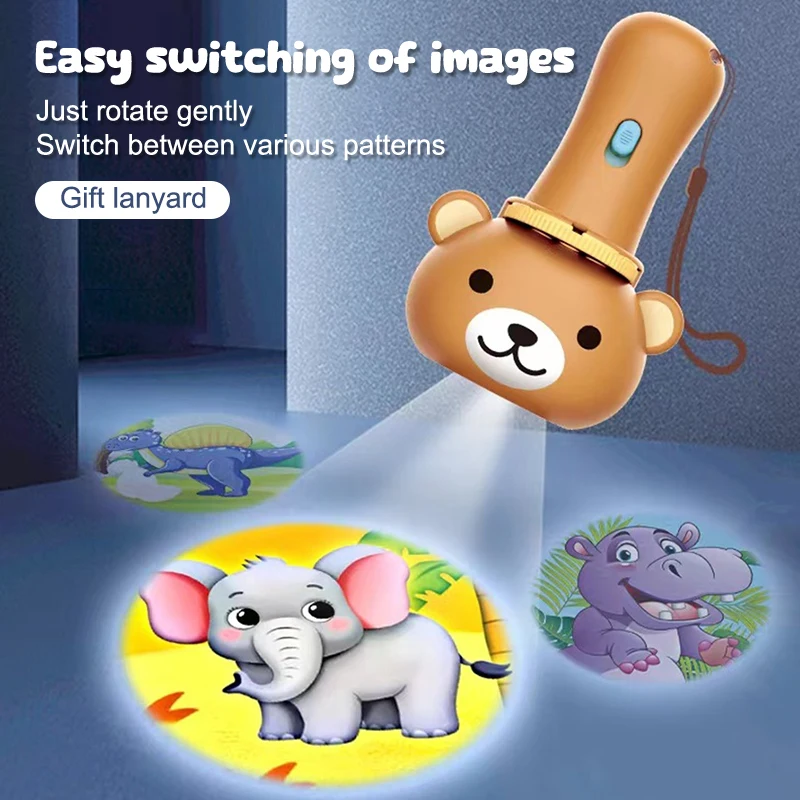 Cartoon Bear Flashlight Projector Multi Pattern Projection Flashlight Puzzle Toy Mini Projector Baby Christmas Early Education