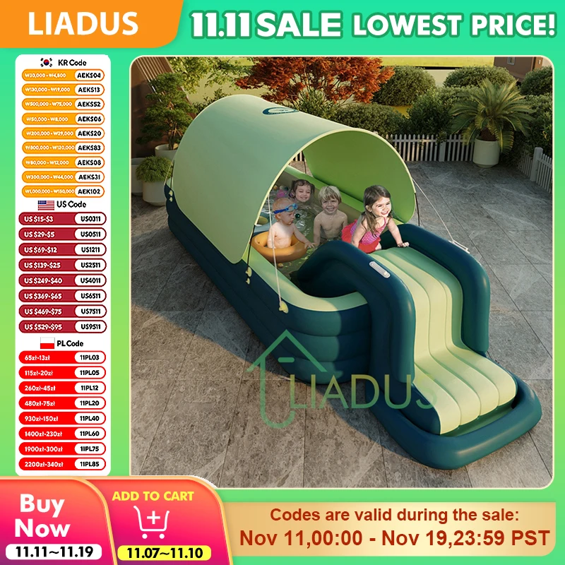 

Auto-Inflating Children's Foldable Swimming Pool with Reinforced Thickened Canopy Portable Slide Splash Play Pool Ball Tub Kids
