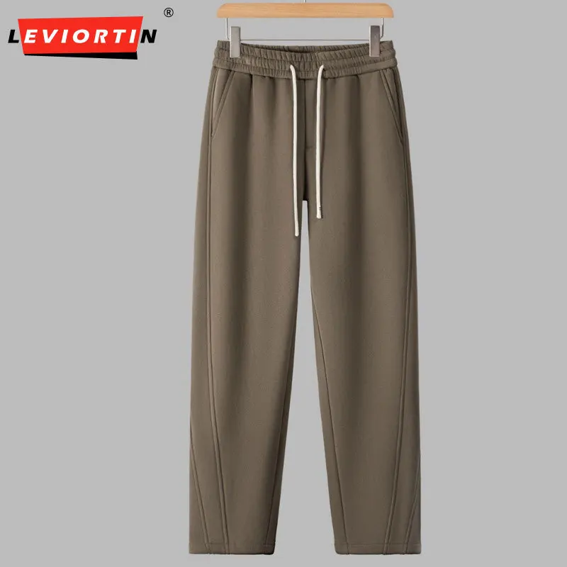 Men's winter youth fashion with thick velvet insulation trend, loose straight tube versatile high-end casual sports pants