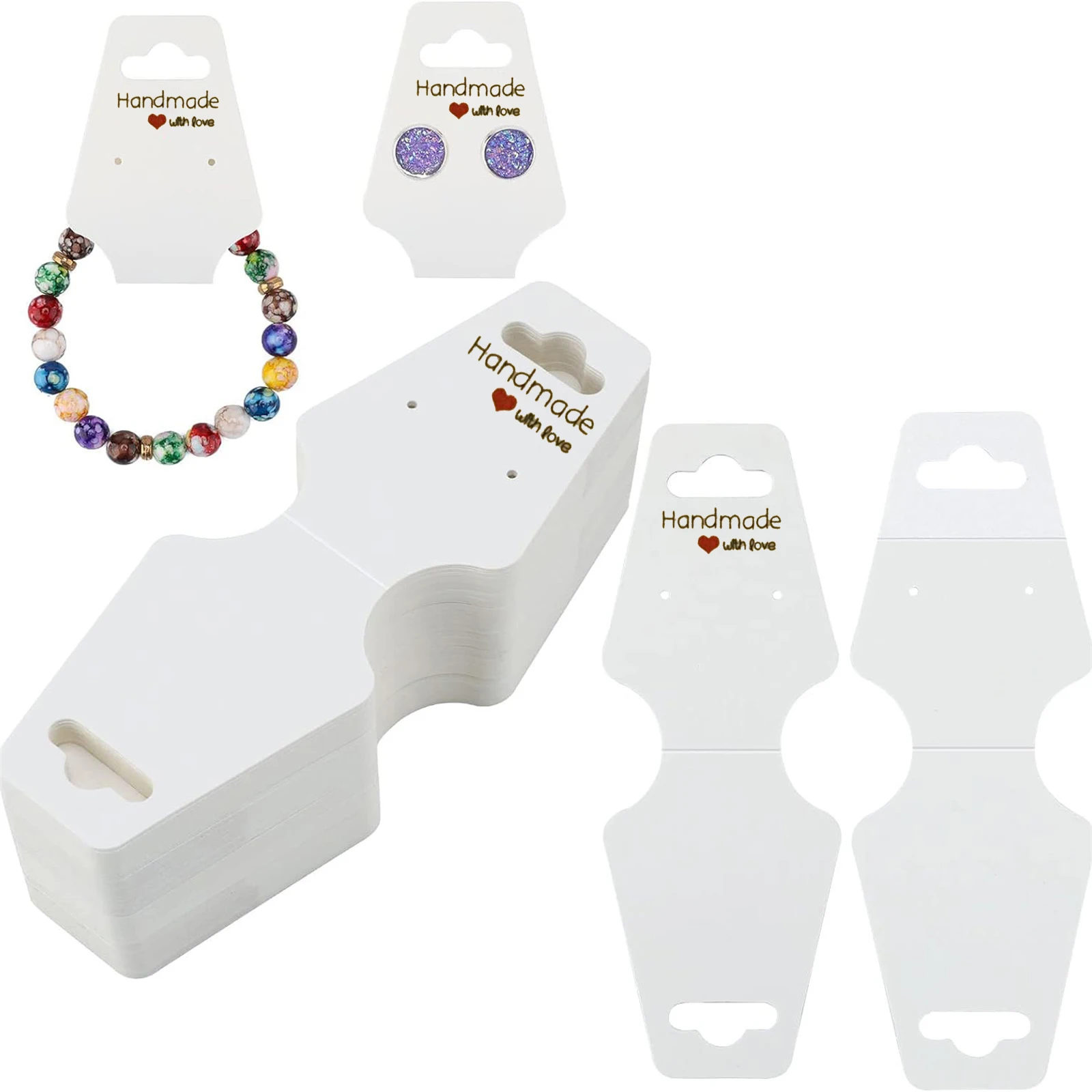 

100pcs Handmade with Love Earring Display Holder Card For DIY Necklace Jewelry Crafts Selling Packaging Supplies Small Businesse