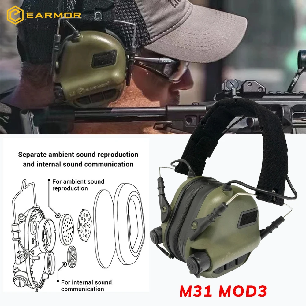 EARMOR M31 MOD3 Military Tactical Noise Canceling Headphones Electronic Shooting Hearing Protection Active Headphones NRR 22dB