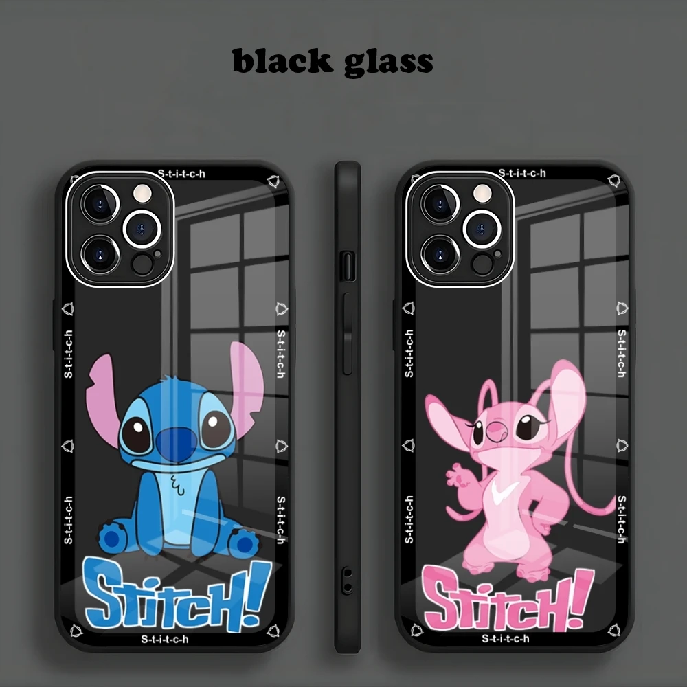 Stitch Cartoon  new for Iphone 15 14 13 12 11 Pro Max X XS XR 7 8 Plus 2020 SE Metallic Paint Glass Mobile Phone Case