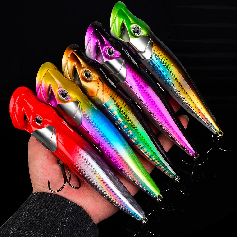 Proberos Topwater Floating Popper Köder, Künstlicher Harter Wobbler mit Rassel, 19g/50g Weitwurf-Oberflächenköder – Detail 11
